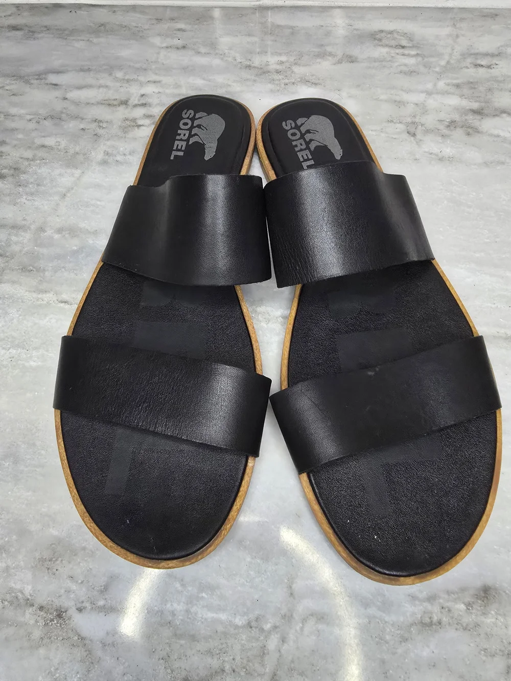 Sorel Cameron Double Strap Leather Slide Sandals Black Women's 12